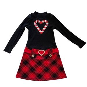 Pink & Viloet Candycane Heart Belted Plaid Dress Red Black Girl's Size S 6x